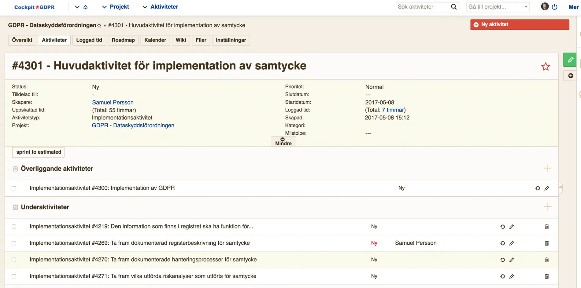 To implement a GDPR project with full control with Cockpit GDPR